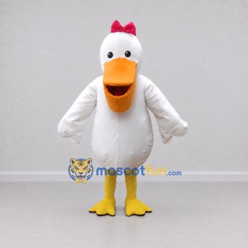 Custom White and Orange Duck Character with a Bow Mascot Costume Adult Full Body Suit for School Events