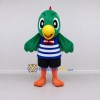 Custom Green and Blue Bird Character in a Striped Shirt Mascot Costume Adult Full Body Suit for School Events Custom Green and Blue Bird Character in a Striped Shirt Mascot Costume Adult Full Body Suit for School Events