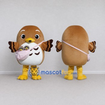Custom Brown and White Owl Character with a Baby Sling Mascot Costume Adult Full Body Suit for School Events