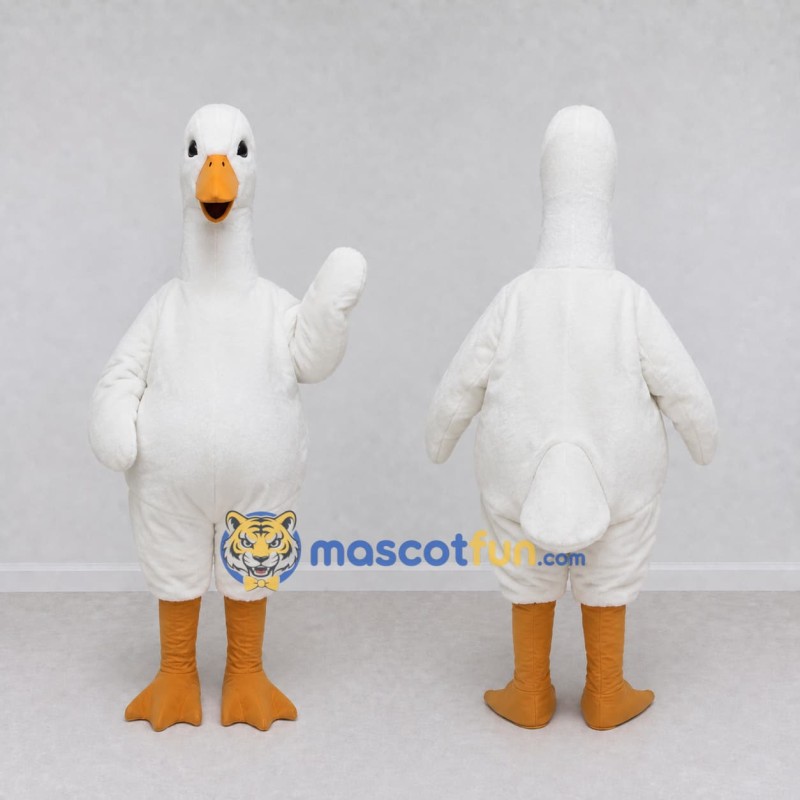Custom White and Orange Goose Character Mascot Costume Adult Full Body Suit for Farm Events