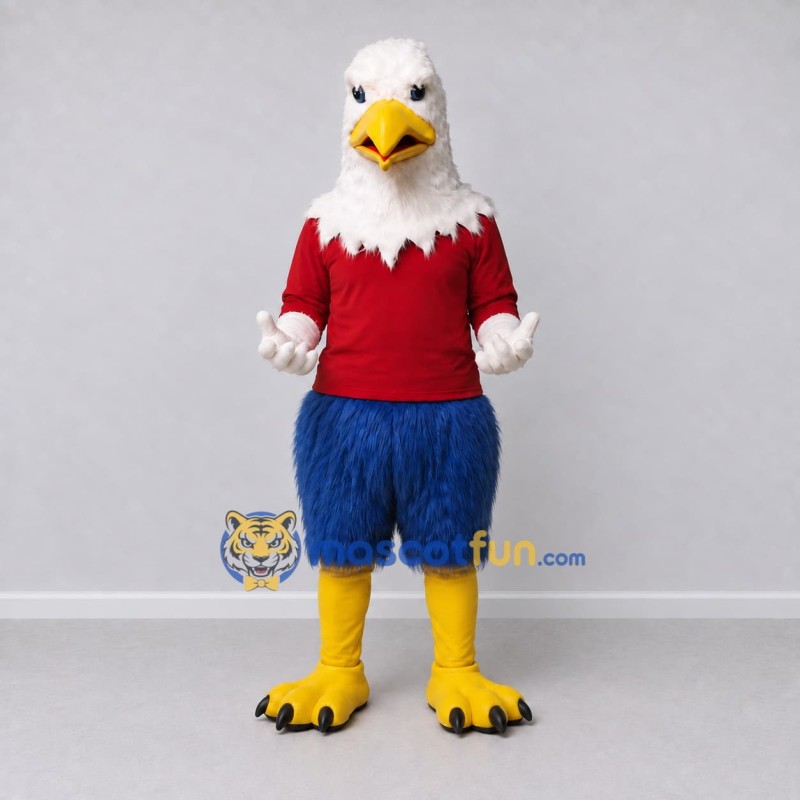 Custom White Red and Blue Eagle Character in Sportswear Mascot Costume Adult Full Body Suit for Sports Events Custom White Red and Blue Eagle Character in Sportswear Mascot Costume Adult Full Body Suit for Sports Events