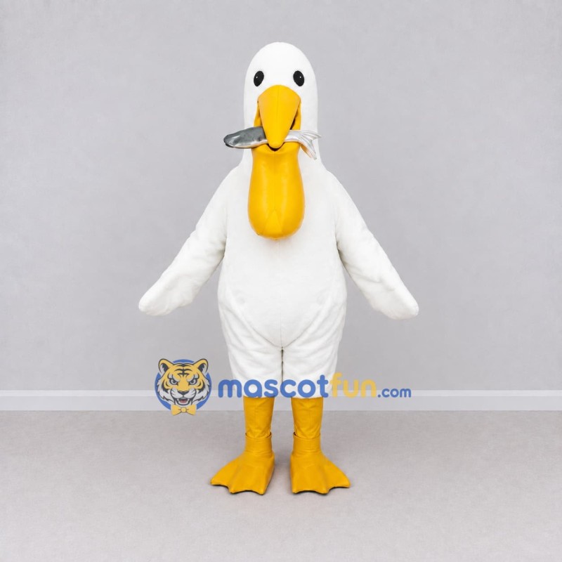 Custom White and Yellow Pelican Character Mascot Costume Adult Full Body Suit for Ocean Events Custom White and Yellow Pelican Character Mascot Costume Adult Full Body Suit for Ocean Events