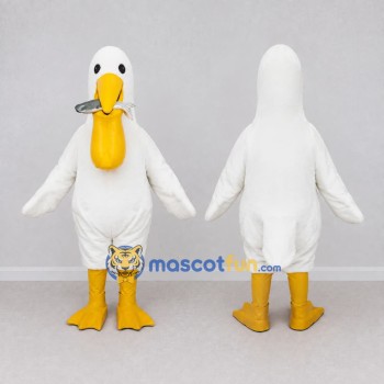 Custom White and Yellow Pelican Character Mascot Costume Adult Full Body Suit for Ocean Events