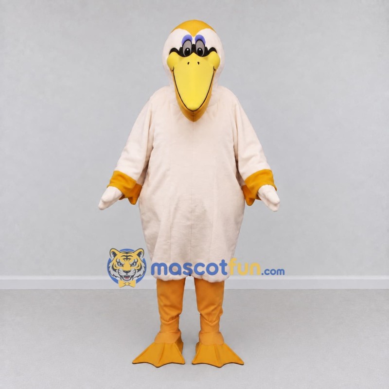 Custom Cream and Yellow Pelican Character Mascot Costume Adult Full Body Suit for Ocean Events