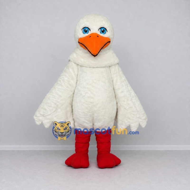 Custom Cream and Orange Bird Character Mascot Costume Adult Full Body Suit for School Events