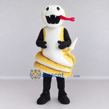Custom Yellow and White Rattlesnake Character Mascot Costume Adult Full Body Suit for Wildlife Events