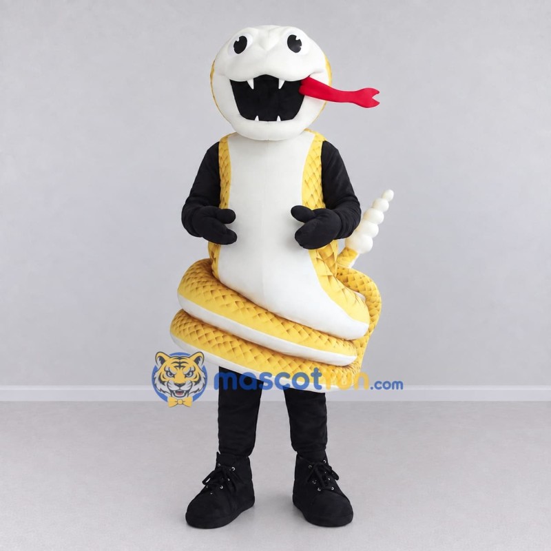 Custom Yellow and White Rattlesnake Character Mascot Costume Adult Full Body Suit for Wildlife Events Custom Yellow and White Rattlesnake Character Mascot Costume Adult Full Body Suit for Wildlife Events