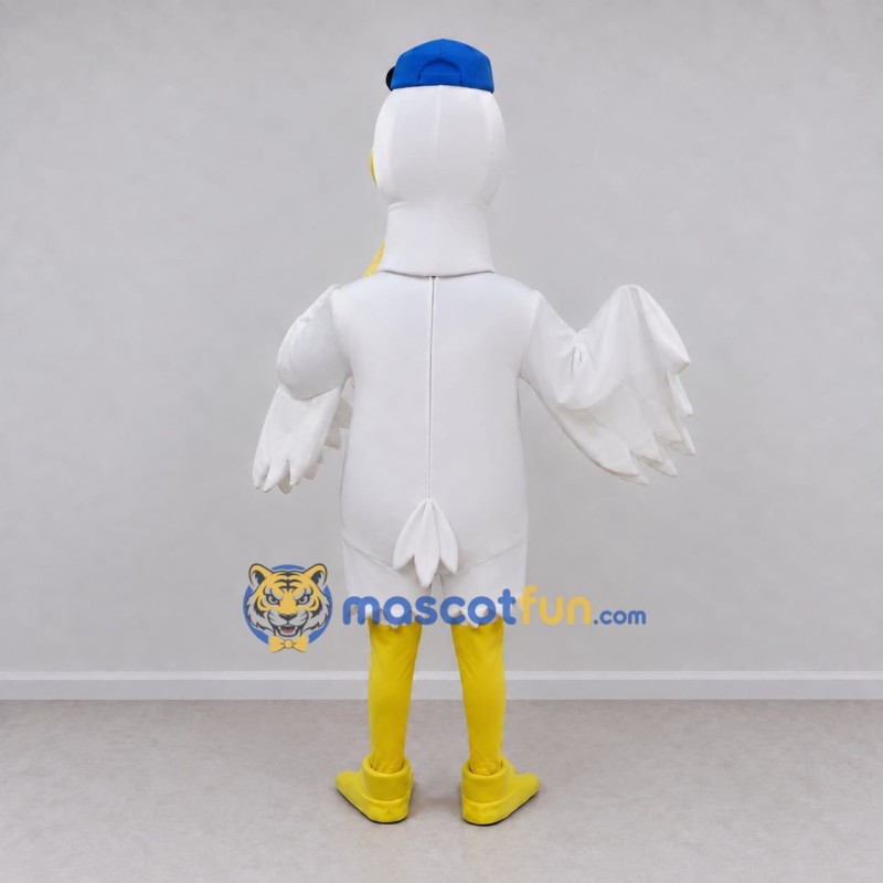 Custom White and Yellow Stork Character with a Baby Bundle Mascot Costume Adult Full Body Suit for Theme Parties Custom White and Yellow Stork Character with a Baby Bundle Mascot Costume Adult Full Body Suit for Theme Parties