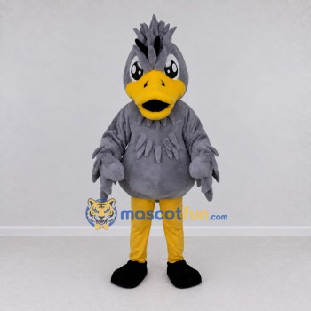 Custom Gray and Yellow Crested Bird Character Mascot Costume Adult Full Body Suit for School Events Custom Gray and Yellow Crested Bird Character Mascot Costume Adult Full Body Suit for School Events