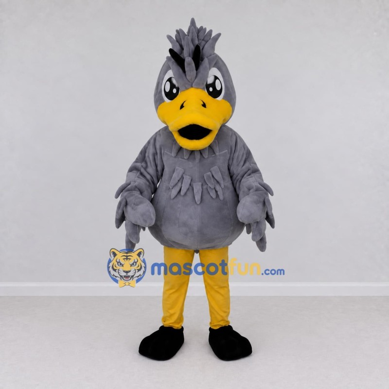 Custom Gray and Yellow Crested Bird Character Mascot Costume Adult Full Body Suit for School Events Custom Gray and Yellow Crested Bird Character Mascot Costume Adult Full Body Suit for School Events