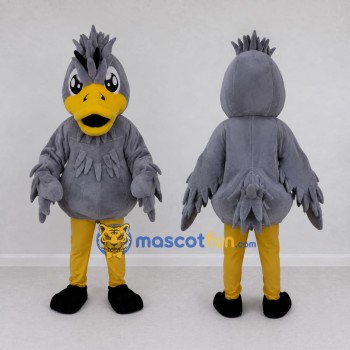 Custom Gray and Yellow Crested Bird Character Mascot Costume Adult Full Body Suit for School Events