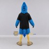 Custom Blue and Black Crested Bird Character in a T-Shirt Mascot Costume Adult Full Body Suit for Sports Events Custom Blue and Black Crested Bird Character in a T-Shirt Mascot Costume Adult Full Body Suit for Sports Events