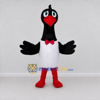 Custom Black and White Stork Character with a Bow Tie Mascot Costume Adult Full Body Suit for Theme Parties Custom Black and White Stork Character with a Bow Tie Mascot Costume Adult Full Body Suit for Theme Parties