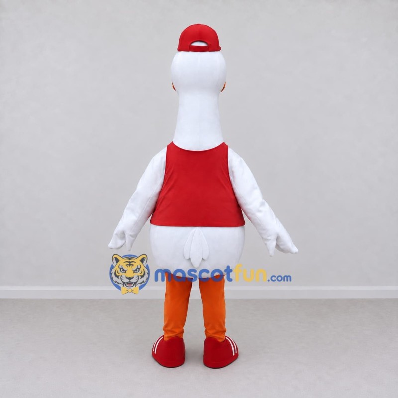 Custom White and Red Goose Character in Sportswear Mascot Costume Adult Full Body Suit for Sports Events Custom White and Red Goose Character in Sportswear Mascot Costume Adult Full Body Suit for Sports Events