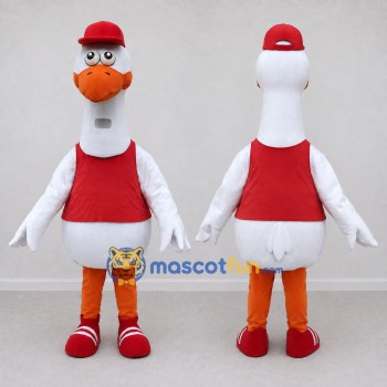 Custom White and Red Goose Character in Sportswear Mascot Costume Adult Full Body Suit for Sports Events