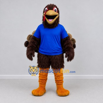 Custom Brown and Blue Turkey Character in a T-Shirt Mascot Costume Adult Full Body Suit for Farm Events