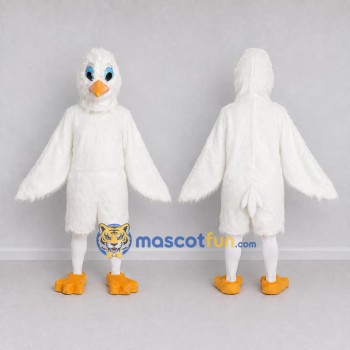 Custom White and Orange Bird Character Mascot Costume Adult Full Body Suit for School Events