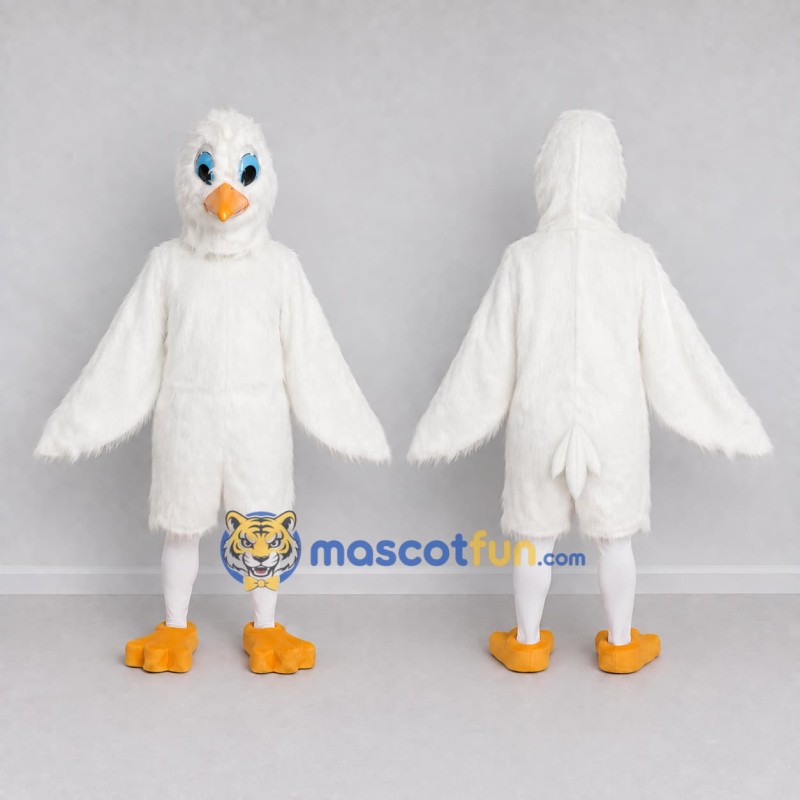 Custom White and Orange Bird Character Mascot Costume Adult Full Body Suit for School Events Custom White and Orange Bird Character Mascot Costume Adult Full Body Suit for School Events