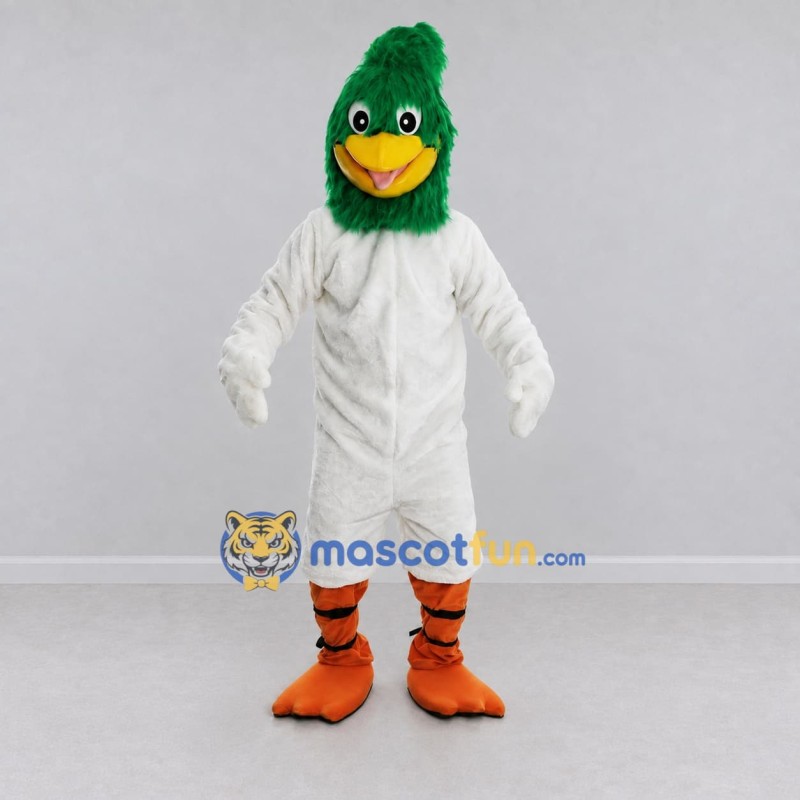 Custom Green and White Duck Character Mascot Costume Adult Full Body Suit for School Events Custom Green and White Duck Character Mascot Costume Adult Full Body Suit for School Events