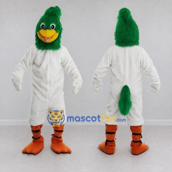 Custom Green and White Duck Character Mascot Costume Adult Full Body Suit for School Events