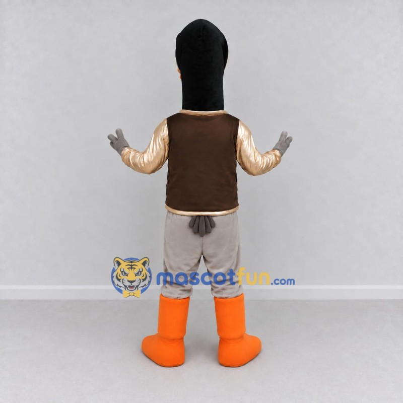 Custom Black and Brown Duck Character in a Jacket Mascot Costume Adult Full Body Suit for School Events