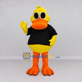 Custom Yellow and Black Duck Character in a T-Shirt Mascot Costume Adult Full Body Suit for School Events