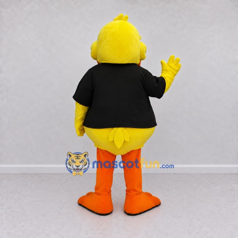 Custom Yellow and Black Duck Character in a T-Shirt Mascot Costume Adult Full Body Suit for School Events Custom Yellow and Black Duck Character in a T-Shirt Mascot Costume Adult Full Body Suit for School Events