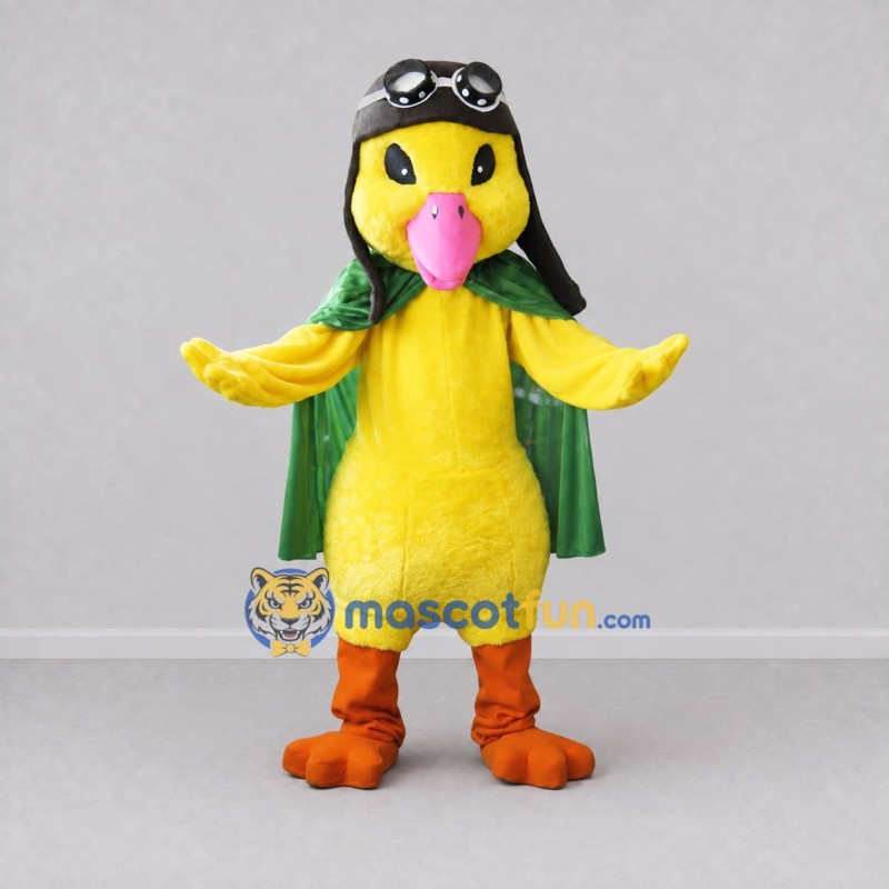 Custom Yellow and Green Aviator Bird Character Mascot Costume Adult Full Body Suit for Theme Parties Custom Yellow and Green Aviator Bird Character Mascot Costume Adult Full Body Suit for Theme Parties