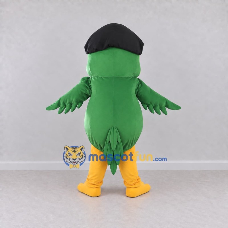 Custom Green and Yellow Parrot Character with a Cap Mascot Costume Adult Full Body Suit for School Events Custom Green and Yellow Parrot Character with a Cap Mascot Costume Adult Full Body Suit for School Events