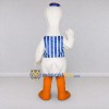 Custom White and Blue Stork Character in a Striped Vest Mascot Costume Adult Full Body Suit for Theme Parties Custom White and Blue Stork Character in a Striped Vest Mascot Costume Adult Full Body Suit for Theme Parties