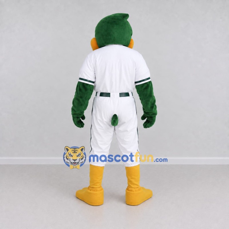 Custom Green and White Duck Character in a Baseball Uniform Mascot Costume Adult Full Body Suit for Sports Events Custom Green and White Duck Character in a Baseball Uniform Mascot Costume Adult Full Body Suit for Sports Events