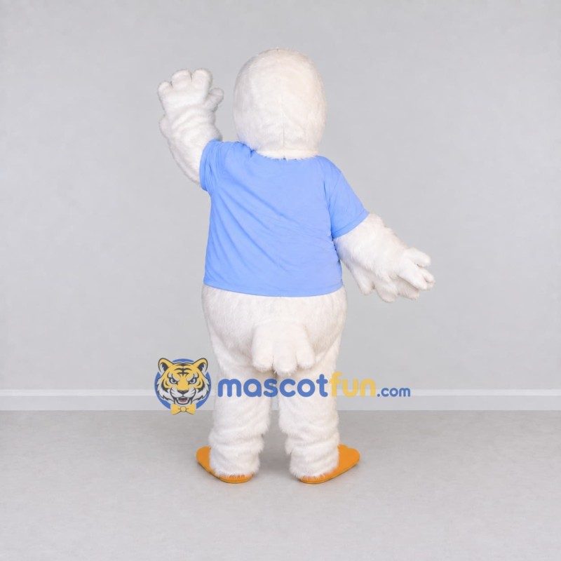 Custom White and Blue Duck Character in a T-Shirt Mascot Costume Adult Full Body Suit for School Events