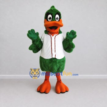 Custom Green and White Duck Character in a Jersey Mascot Costume Adult Full Body Suit for Sports Events