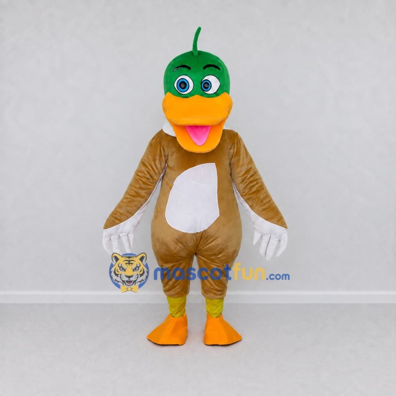 Custom Green and Tan Mallard Duck Character Mascot Costume Adult Full Body Suit for Wildlife Events