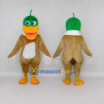 Custom Green and Tan Mallard Duck Character Mascot Costume Adult Full Body Suit for Wildlife Events