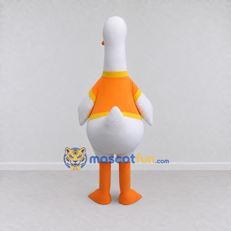 Custom White and Orange Goose Character in a Shirt Mascot Costume Adult Full Body Suit for Farm Events Custom White and Orange Goose Character in a Shirt Mascot Costume Adult Full Body Suit for Farm Events