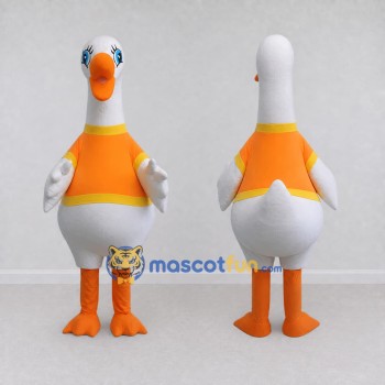 Custom White and Orange Goose Character in a Shirt Mascot Costume Adult Full Body Suit for Farm Events