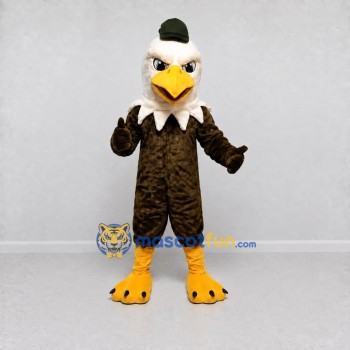 Custom Brown and White Eagle Character with a Beanie Mascot Costume Adult Full Body Suit for School Events