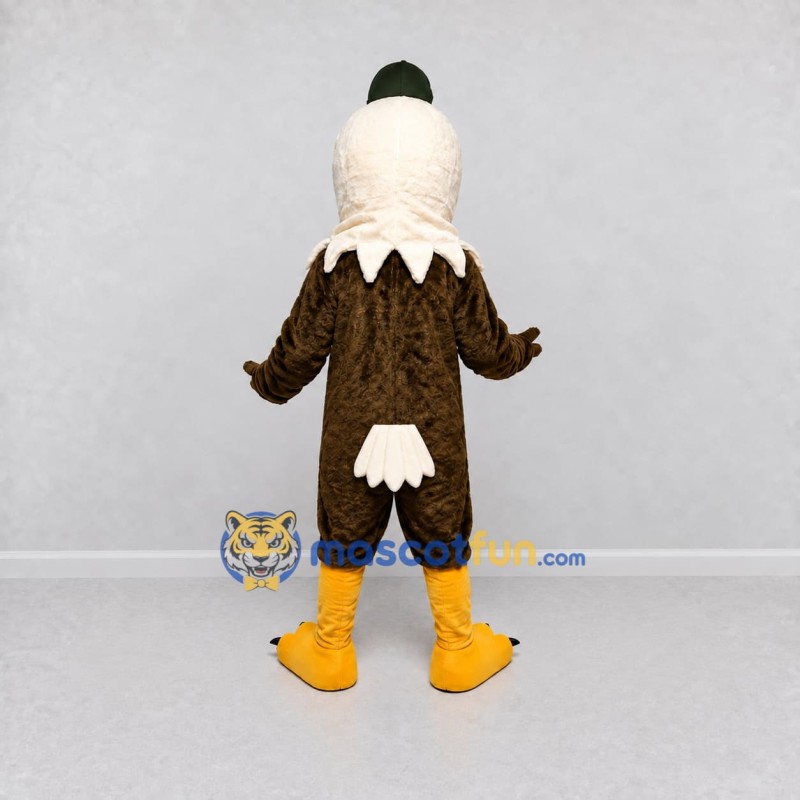 Custom Brown and White Eagle Character with a Beanie Mascot Costume Adult Full Body Suit for School Events Custom Brown and White Eagle Character with a Beanie Mascot Costume Adult Full Body Suit for School Events