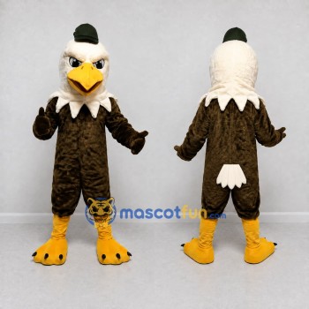 Custom Brown and White Eagle Character with a Beanie Mascot Costume Adult Full Body Suit for School Events