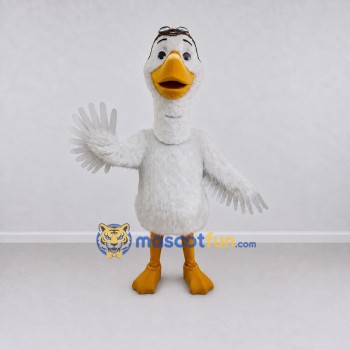 Custom White and Brown Goose Character with an Aviator Cap Mascot Costume Adult Full Body Suit for Theme Parties