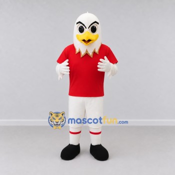 Custom White and Red Eagle Character in a T-Shirt Mascot Costume Adult Full Body Suit for Sports Events