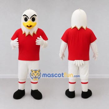 Custom White and Red Eagle Character in a T-Shirt Mascot Costume Adult Full Body Suit for Sports Events