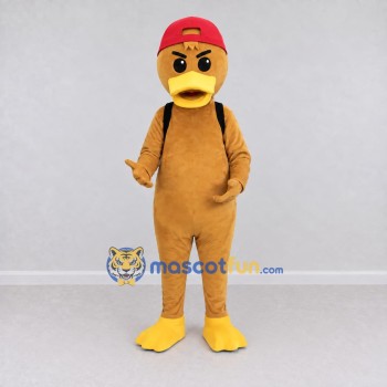 Custom Tan and Yellow Duck Character with a Backpack Mascot Costume Adult Full Body Suit for School Events