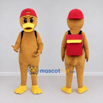 Custom Tan and Yellow Duck Character with a Backpack Mascot Costume Adult Full Body Suit for School Events