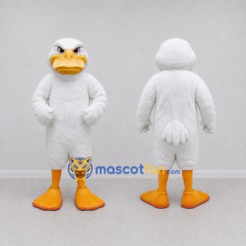 Custom White and Orange Duck Character Mascot Costume Adult Full Body Suit for School Events