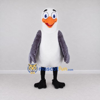 Custom White and Gray Seagull Character Mascot Costume Adult Full Body Suit for Ocean Events