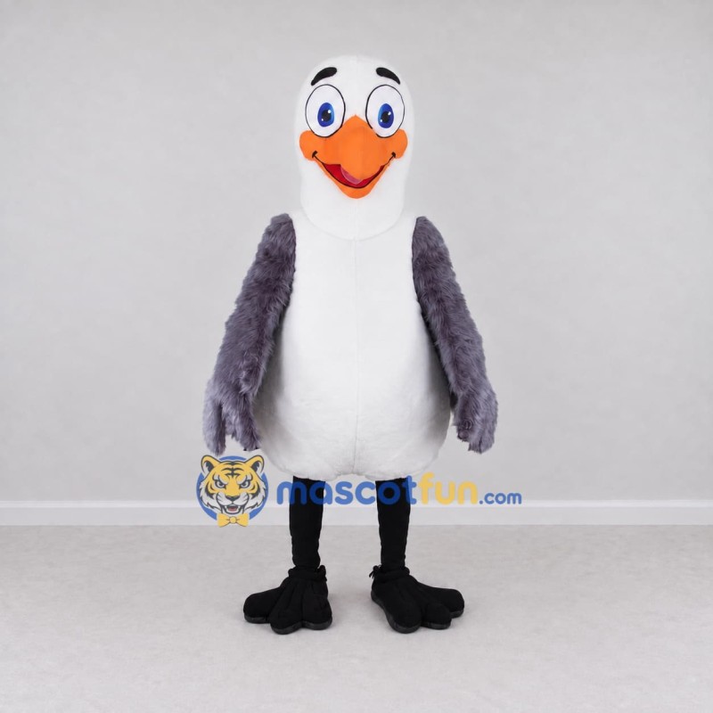 Custom White and Gray Seagull Character Mascot Costume Adult Full Body Suit for Ocean Events Custom White and Gray Seagull Character Mascot Costume Adult Full Body Suit for Ocean Events