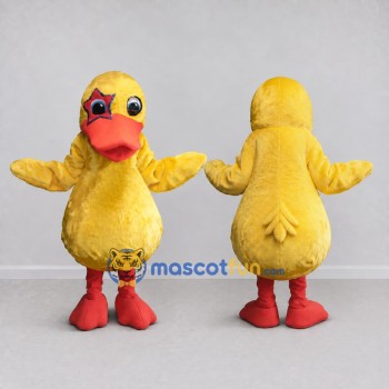 Custom Yellow and Red Duck Character with a Star Eye Patch Mascot Costume Adult Full Body Suit for Theme Parties