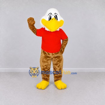 Custom Brown and White Eagle Character in a Red Shirt Mascot Costume Adult Full Body Suit for Sports Events